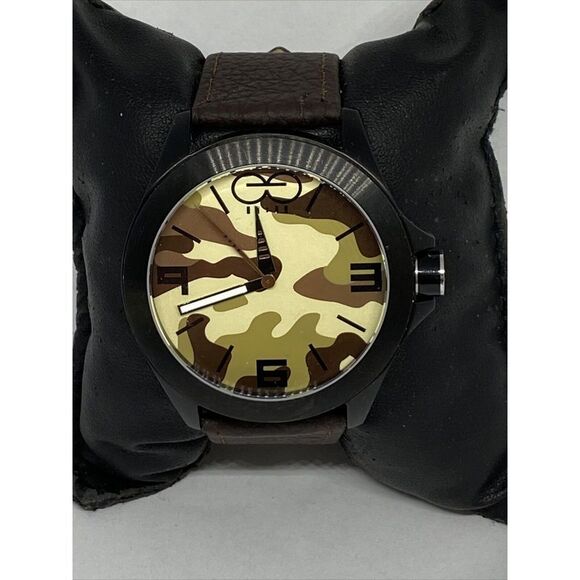 Eleven Eleven Unisex Brown Leather Analog Camo Dial Quartz Wrist Watch LJ439 - Picture 3 of 12